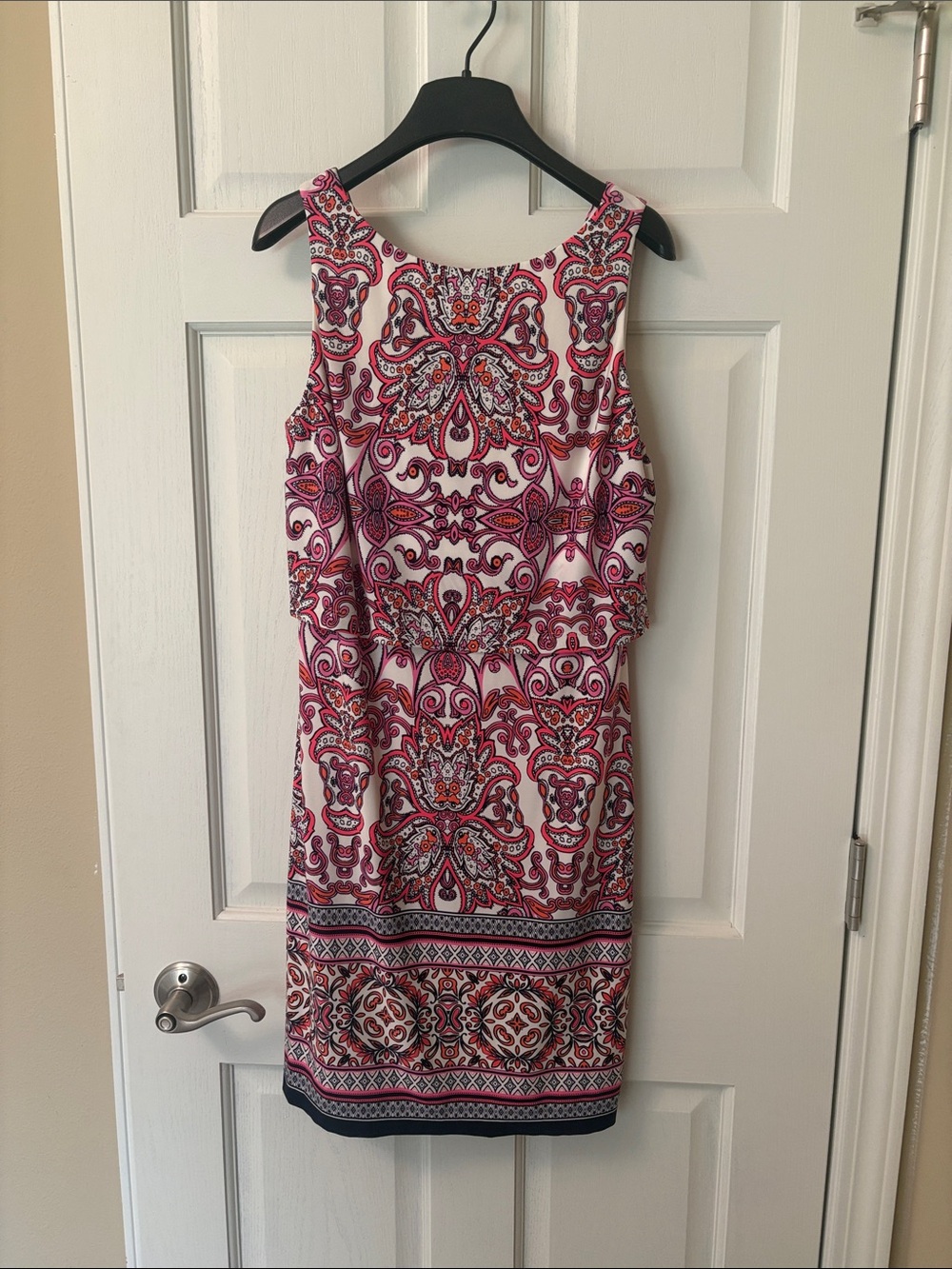 Vince Camuto Pink & White Printed Midi Sheath Dress